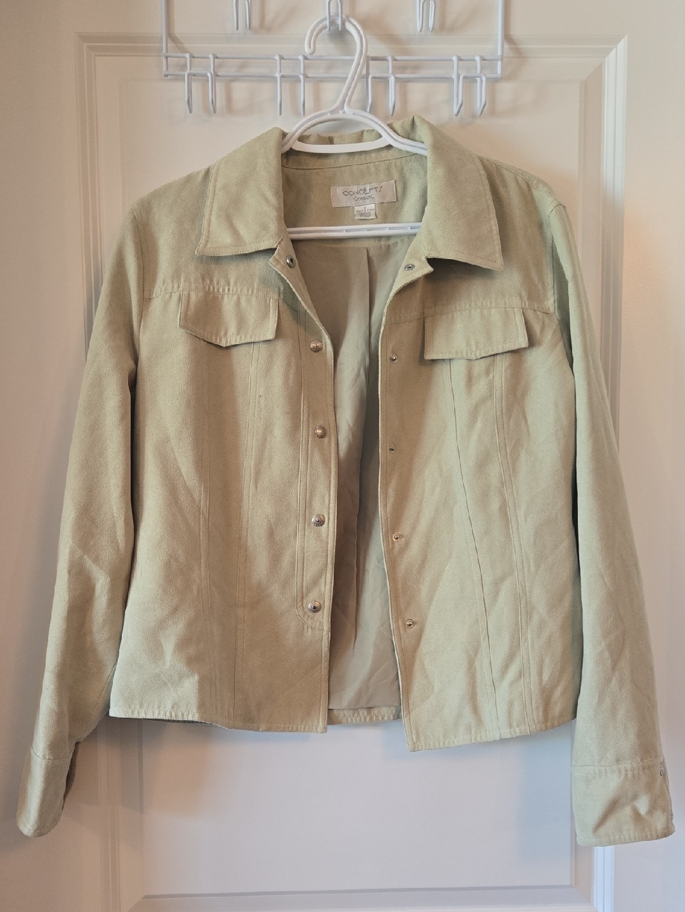 Concepts Conrad C Faux Suede Sage Green Women’s Snap-Front Jean Jacket